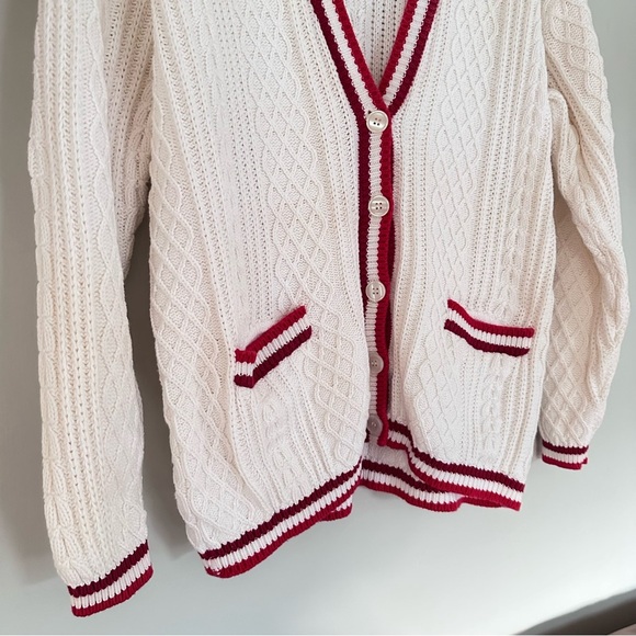 Retro Varsity Letterman White Red Cardigan Oversized Sz XL Taylor Swift Folklore - Picture 3 of 9